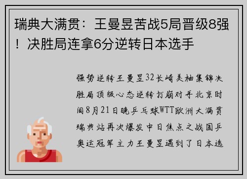 瑞典大满贯：王曼昱苦战5局晋级8强！决胜局连拿6分逆转日本选手